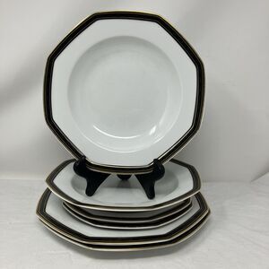 Christopher Stuart Black Dress Octagon Dinner Salad Plates Rimmed Bowls Lot Of 6